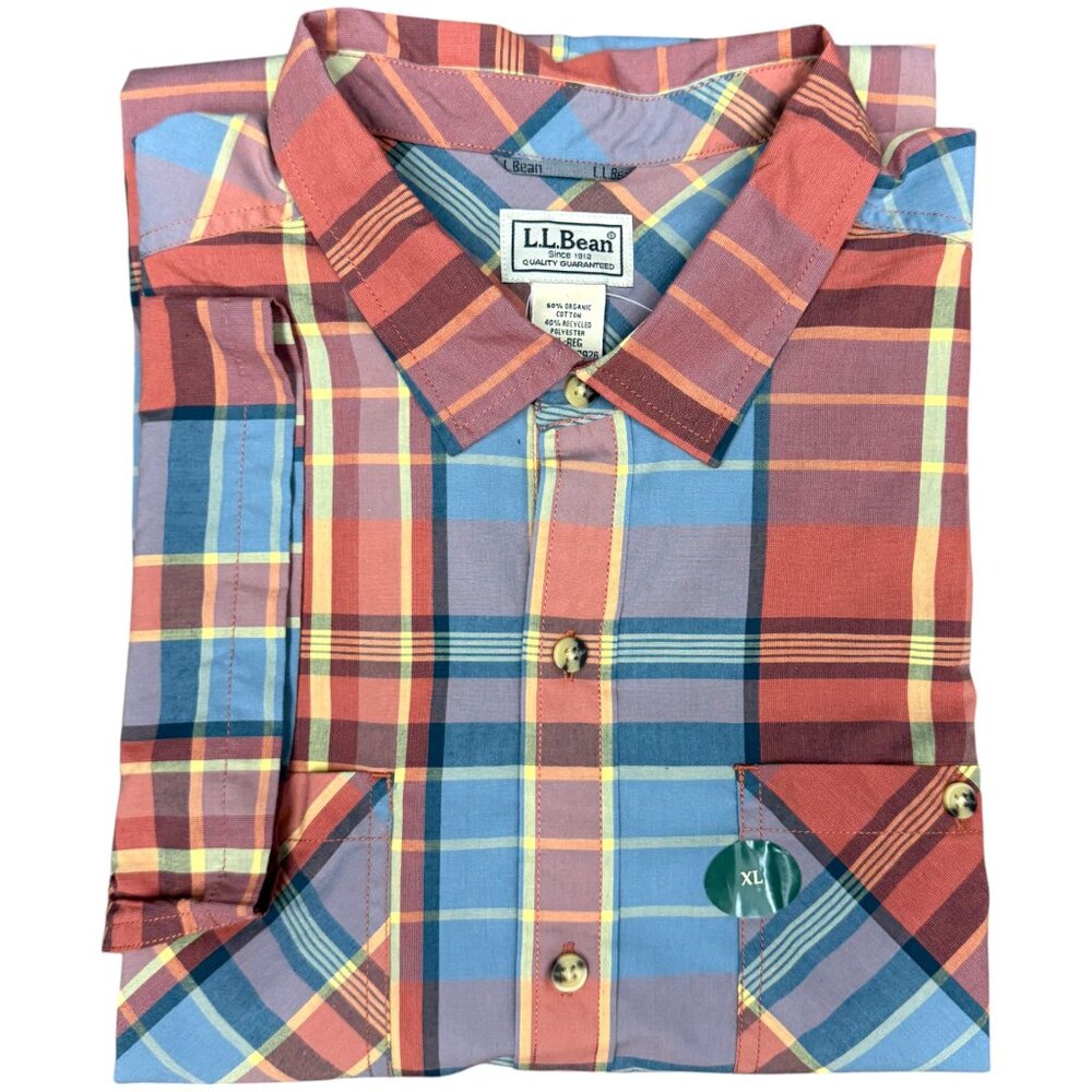 NWT Men's L. L.‎ BEAN Otter Cliff Plaid Shirt Casual Short Sleeve | Size XL